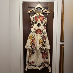 Leopard Flowers Sand Cutout Midi Dress